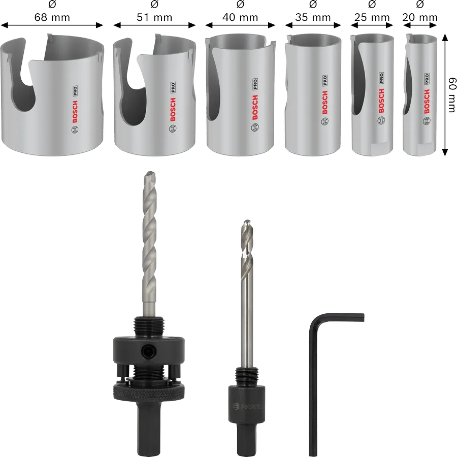Sada závitových děrových pil Bosch PRO Construction Material, 9dílná.